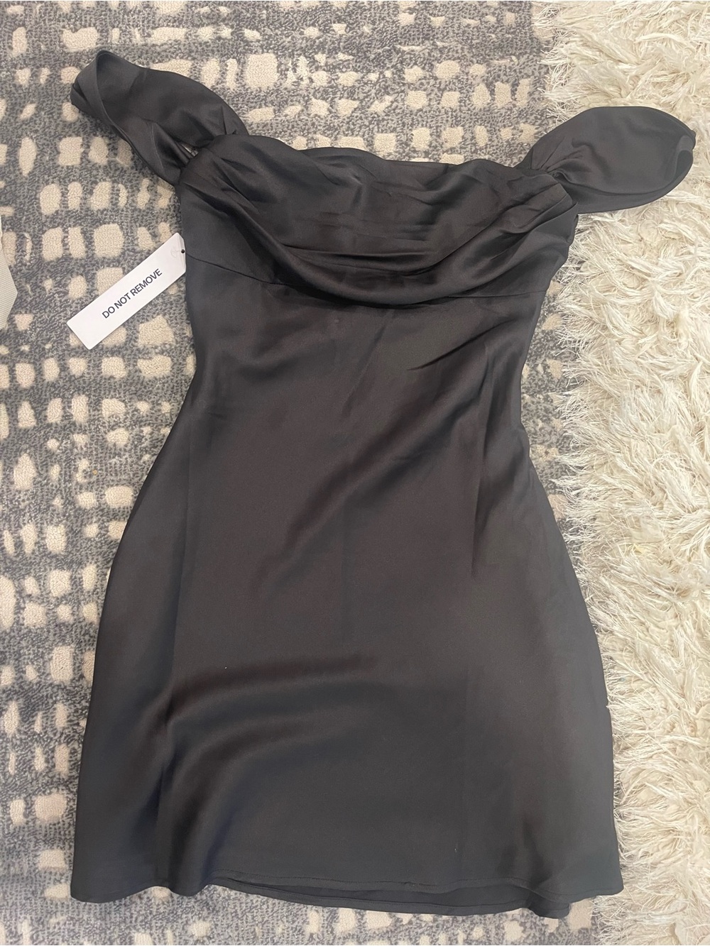 Princess Polly Black Off-Shoulder Satin Mini Dress